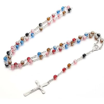 Katholieke Rozenkrans Ketting Voor Vrouwen Gouden Kleur Lange Ketting Kruisbeeld Kruis Hanger Vrouwelijke Religieuze Gebedssieraden white