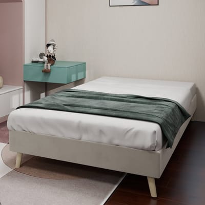 MODFU - Bedframe 90x200 cm – Laag platformbed – Zonder hoofdbord – Modern minimalistisch – Beige