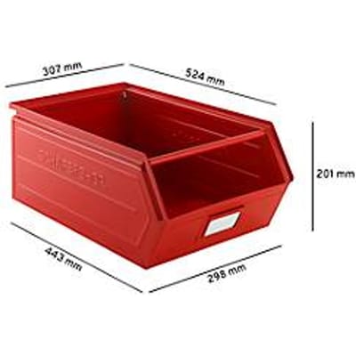 Schäfer Shop Select magazijnbak met open voorzijde, met draagbeugel, L 524 x B 307 x H 201 mm, 26 l, 120 kg, staal, RAL 3000 (vuurrood)