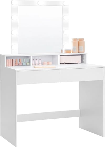Make-up tafel met spiegel en instelbare verlichting – Cosmetische tafel met lades en open vakken