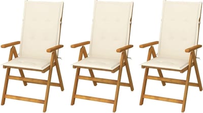 Tuinstoelen set - Klapstoelen met kussens - Buiten dineren - 5 standen verstelbaar - 3 stuks - Houtkleur