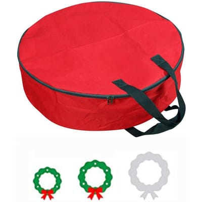 Sac de Rangement pour Couronne de Noël avec Poignées Durables Double Fermeture Éclair Fente pour Carte Rangement Résistant à l'Humidité red