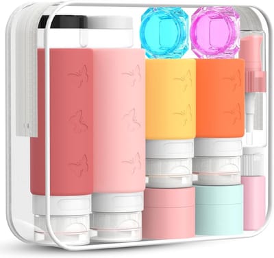 Famanu – Reisflessen voor Toiletartikelen 3.4 oz/2.1 oz - Knijpbare Siliconen Reisflessen Set - Lege Lekvrije Navulbare Reisflessen om te Vullen voor Shampoo en Lotion - Reisaccessoires