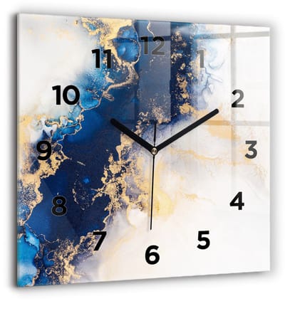 Wallfluent Wandklok - Marmerpatroon Klok met Afbeelding - 60 cm x 60 cm - Veelkleurig Wandklok - Zwarte Handen - Wandklok Met Cijfers - Wandklok Glas Woonkamer - Vierkante Glazen Klok - Minimalistisch Wandklok - Klok met Afbeelding