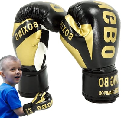 Kinder Bokshandschoenen - Trainingshandschoenen Jongeren - Sport Training - Ergonomische Schuim Vulling - 6-12 Jaar - Zwart