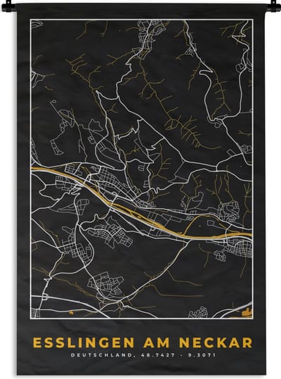 Wandkleed - Wanddoek - Stadskaart – Plattegrond – Duitsland – Goud – Esslingen am Neckar – Kaart - 120x180 cm - Wandtapijt