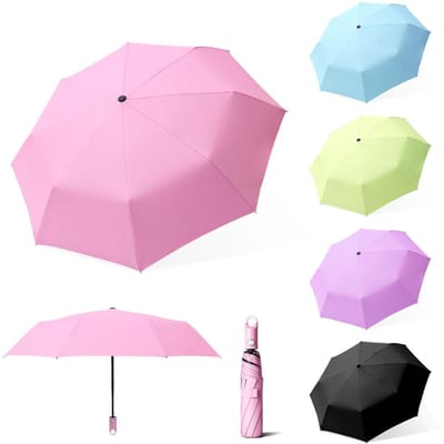 8K Effen Kleur Automatische Paraplu 3-Vouw Winddicht Zonnescherm met 360 graden Draaibare Haak Handvat roze