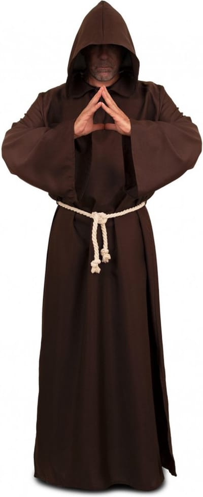 KIMU® Monnik Kostuum Bruin Magere Hein Pak - Beul Lange Cape Gewaad Grote Capuchon Klooster Horror Middeleeuwen Heren Festival