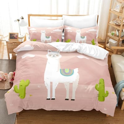 Dieren Dekbedovertrek Set Cartoon Wit Schaap Thema Patroon Kawaii King Queen Twin Full Size Voor Kinderen Tieners Polyester Beddengoed Set 150*200cm 3pcs