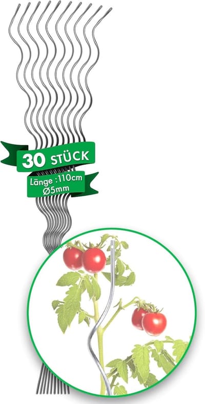 FLOORDIREKT Tomatenspiraalstokken - 110 cm Lengte - 30 Stuks - Tomatenstok - Spiraalstok - Tomatenklimhulp - Plantstok Van Gegalvaniseerd Staal
