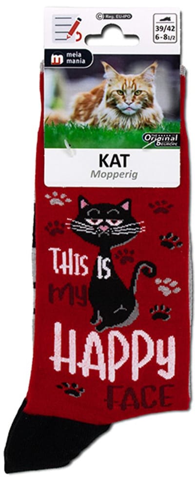 Meia Mania Vrolijke Kattensokken Kat 'Grumpy' – Kleurrijke Sokken met Kattenprint – Heren & Dames – Maat 35/38 – Cadeau Kattenliefhebber