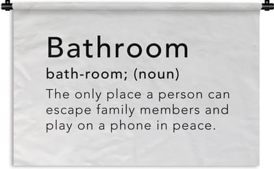 Wandkleed - Wanddoek - Spreuken - Quotes - The only place a person can play on a phone in peace - Bathroom - Woordenboek - 180x120 cm - Wandtapijt