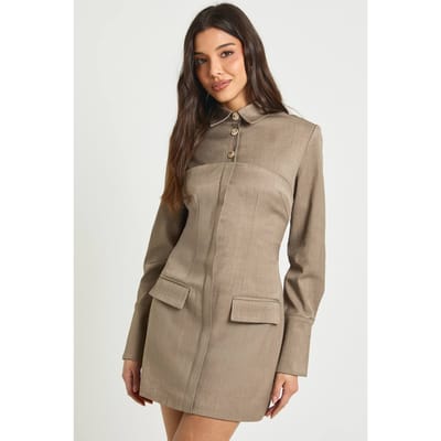 boohoo Dames Op Maat Gemaakte Dubbele Laag Utility Blousejurk | Taupe | Maat: 8