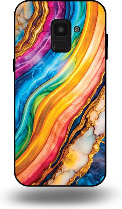 Smartphonica Telefoonhoesje Geschikt voor Samsung Galaxy A8 2018 met Regenboog Goud Marmer Opdruk - TPU Backcover Case Rainbow Gold Marble Design geschikt voor Samsung Galaxy A8 2018