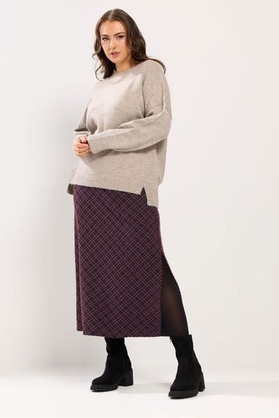 Yours Bordeauxrode Getextureerde Kokerrok Met Ruiten Size 42