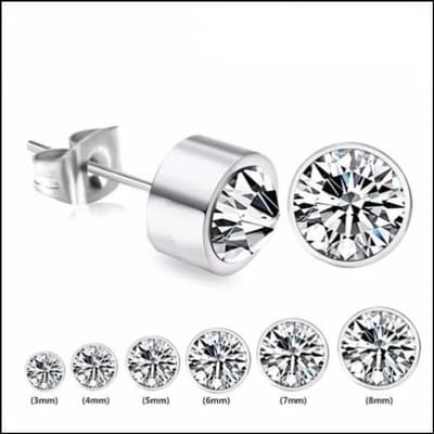 Aramat Jewels | Oorbellen | RVS Kristal Oorbellen Rond Kleurrijk 3mm - Diverse Kleuren Studs | Zilverkleur / 8mm / Transparant | |8mm | Staal | Volwassenen | Verkleurd niet