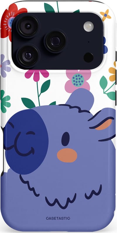 Casetastic hoesje geschikt voor Apple iPhone 17 Pro - MagSafe - Dubbellaagse bescherming - Capibara Bloempje Blauw - Fashion Case - Wit Lavendel Donkerblauw