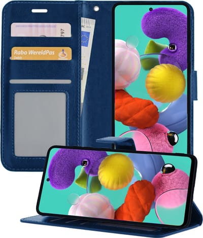 Hoesje - Geschikt voor Samsung Galaxy A51 - Luxe Bookcase - Walletcase Hoes - Portemonnee - Cover - Telefoonhoes - Donkerblauw