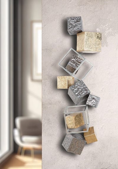 Wanddecoratie - Muurdecoratie - 3D - Metaal - Blok - 94x25x20cm - Bruin