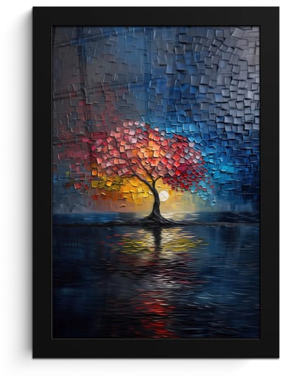 Poster in lijst - Fotolijst 20x30 cm - Posters - Boom - Blauw - Bladeren - Vakken - Posterlijst zwart - Decoratie - Wanddecoratie woonkamer - Muurdecoratie slaapkamer