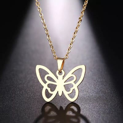 GoedeDoelen.Shop | Ketting Gouden Vlinder | Vlinder Ketting | RVS Ketting | Gedenk Ketting | Vriendschapsketting | Amulet | Kettinglengte 45 CM | Goudkleurige Ketting | Vlinder | Butterfly | Transformatie | Unisex Ketting | Wellness-House
