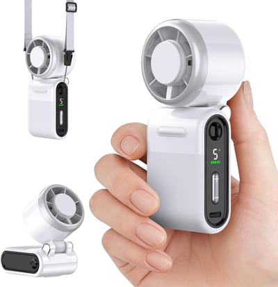 YAGXIG mini draagbare draagbare turboventilator – handventilator – compact en krachtig – stille werking – langdurig en duurzaam – 5-snelheden snelle oplaadbare batterijventilator – persoonlijke ventilator voor buitenreizen – unisex cadeau (wit)