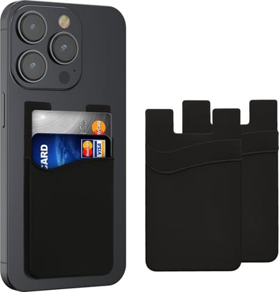 kwmobile zelfklevende pasjeshouder voor smartphone (set van 3) - Kaarthouder telefoon - Siliconen hoes met dubbel kaartvak in zwart / zwart / zwart