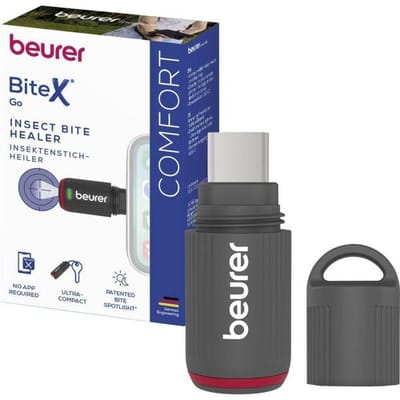 Beurer insectenbeetheler BiteX Go (BR 75) – USB-C voor Smartphone – Makes Your Bite Go Away – After Bite met warmte – Zonder Batterijen & Zonder App – Tegen Muggenbeet, Insectenbeet en -steken – LED-Licht – Compact voor aan je Sleutelbos – Graphite