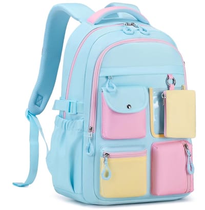 LISM-Kinderrugzak, rugzak met meerdere vakken voor basisschoolmeisjes van 6-10 jaar (blauw)