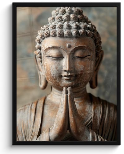 Poster in lijst - Fotolijst 60x80 cm - Posters - Boedha - Beeld - Bruin - Rust - Posterlijst zwart - Decoratie - Wanddecoratie woonkamer - Muurdecoratie slaapkamer