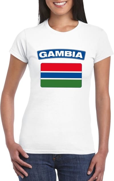 Vlag Gambia t-shirt - wit - met vlag van het land print - voor dames - korte mouwen - supporters S