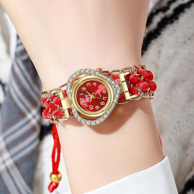 Luxe Strass Dameshorloges Mode Hartvormige Wijzerplaat Geweven Band Dames Quartz Polshorloge Reloj Mujer white