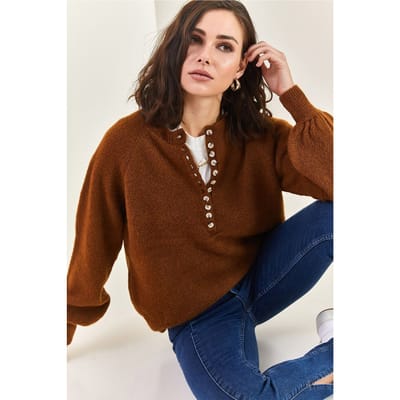 Knopenkraag Relaxed Fit Gebreide Trui