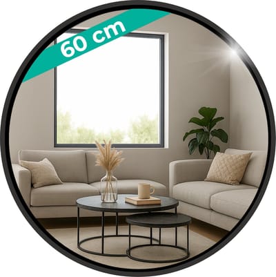HSXL - Spiegels - Ronde Spiegel Zwart - 60 cm Groot - Grote Wandspiegel Rond - Industrieel / Modern Design - Badkamer - Slaapkamer - Woonkamer - Toilet