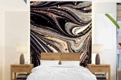 Behang - Fotobehang Marmerlook - Zwart - Goud - Wit - Glitter - Marmer - Breedte 165 cm x hoogte 220 cm