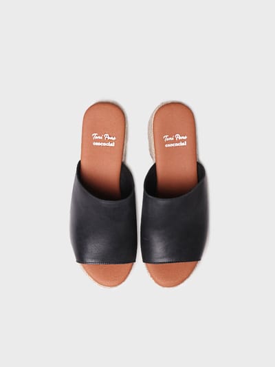Leren espadrille zonder hiel met brede hak | ANDREA