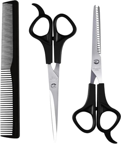 SnelShoppen - Professionele Kappersschaar Set - Roestvrij Staal - Ergonomische Handgreep - Incl. Kam - Zwart - Voor Thuisgebruik en Kappers