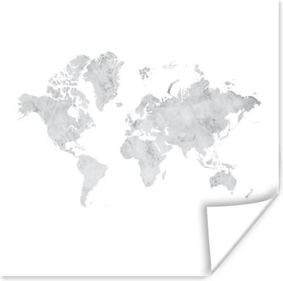 Poster 30x30 cm - Wereldkaart - Marmer - Grijs - Posters - Kamer decoratie - Wanddecoratie woonkamer - Muurdecoratie slaapkamer
