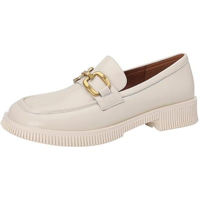 Nouvelle Mode Chaussures à Plateforme en Cuir Véritable Chaussures Femmes Décontractées Mocassins à Enfiler Chaussures à Bout Rond Femme Zapatos De Mujer Femmes 40 blanc cassé