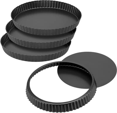4-delige 10 inch anti-aanbakvorm met losse bodem voor het bakken van quiches, taarten en flans, ideaal voor cheesecakes en desserts