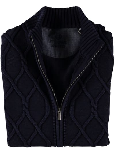Fellows United Cardigan Vest Cable Overdye Navy (22.1115 - 110)