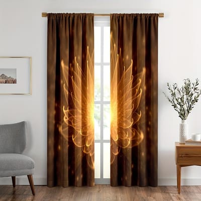 2 stuks Gouden Bloemen Gordijnen, Verlichtende Bloemenprint Kamerdecoratie Raamgordijnen voor Slaapkamer Woonkamer Raam Draperieën 150x166cm brown