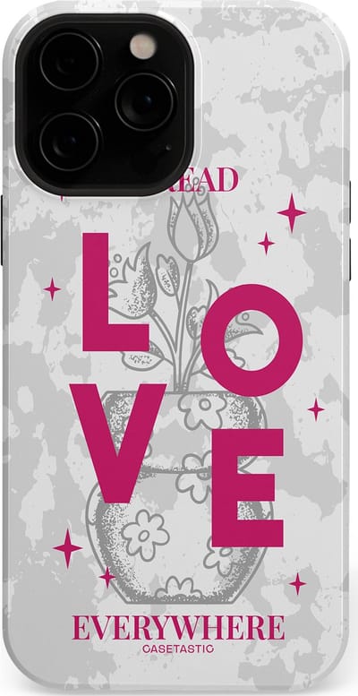 Casetastic hoesje geschikt voor Apple iPhone 13 Pro Max - MagSafe - Dubbellaagse bescherming - Spread Love Everywhere - Grijs Roze - Valentijn - Valentine - Fashion Case - Lichtgrijs Wit Roze
