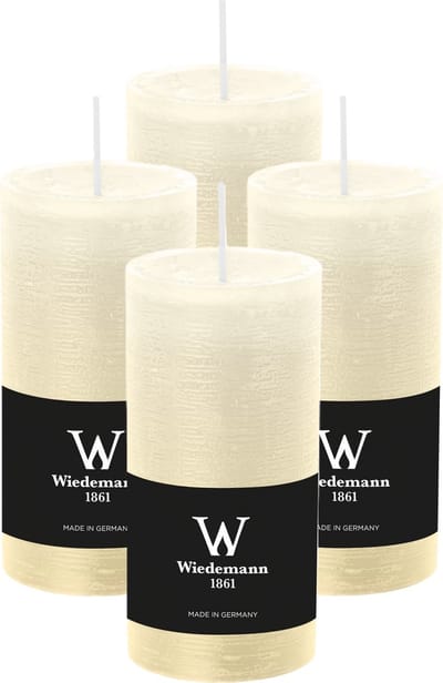 Wiedemann Cilinderkaars/stompkaars - 4x - rustieke kaars - ivoorwit - 6 x 12 cm - 42 branduren