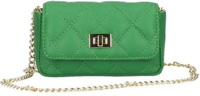 Groene Leren Schoudertas Quilted Mini - Gouden Kettinghengsel - Kleine Leren Schoudertassen met doorgestikt patroon - Groen