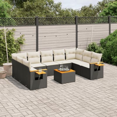 vidaXL - 10-delige - Loungeset - met - kussens - poly - rattan - zwart