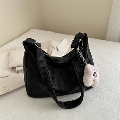 Grande Capacité  Beau et Personnalisé Sac Fourre-tout Décontracté Rétro pour Femmes Commutant Aisselles  Sac Bandoulière Tendance Simple Sac à Épaule Without pendant gray