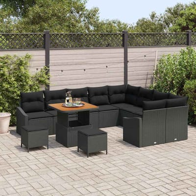 vidaXL - Tuinbank - Set - 12 - st - 7-Aantal - zitplaatsen - Zwart - Poly - rattan