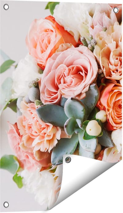 Gards Tuinposter Bloemen in Vaas - Boeket - 40x60 cm - Tuindoek - Tuindecoratie - Wanddecoratie buiten - Tuinschilderij