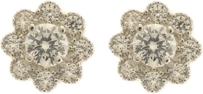 Behave Dames oorbellen oorknop bloem zilver met steentjes 0,8 cm
